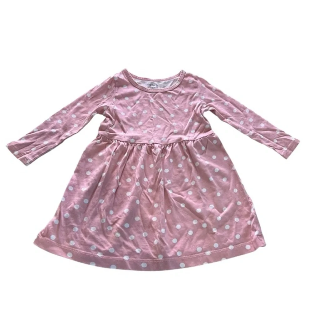 Carters longsleeve polka dot dress pink and white Size 18 months